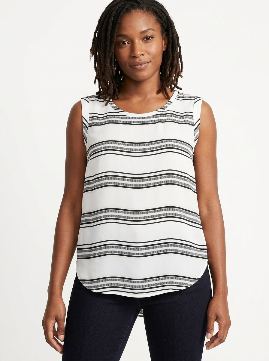 Ann Taylor White Striped Sleeveless Scoop Neck Blouse Top Women Size Xsp
